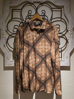 ASOS Paisley & Geometric Button-Up in Tan, Black & Rust